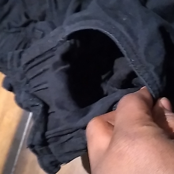 Black Paperbag Waist Shorts with deep pockets and no zip fly just button - Picture 2 of 5